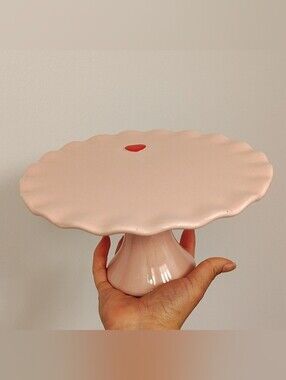 Walgreens Pink Scalloped Ceramic Mini Pedestal Dish/ Cake Stand- NWOT!!!